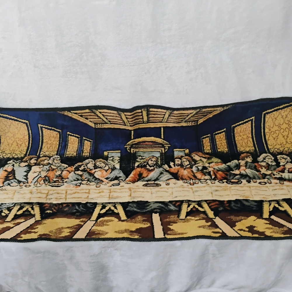 Vtg Last Supper Tapestry Wall Hanging Rug 39"x19.5" Religious Jesus Apostles B